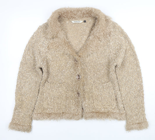 Elizabeth Scott Women Beige Knit Button Jacket Size S
