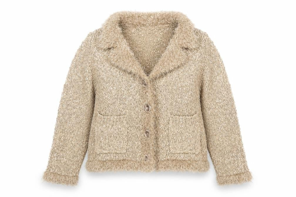 Elizabeth Scott Women Beige Knit Button Jacket Size S