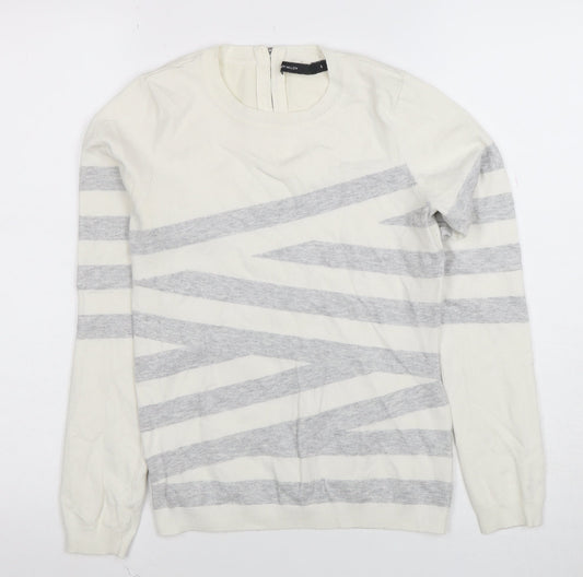 Karen Millen Women Ivory Grey Striped Jersey Knit Top UK S