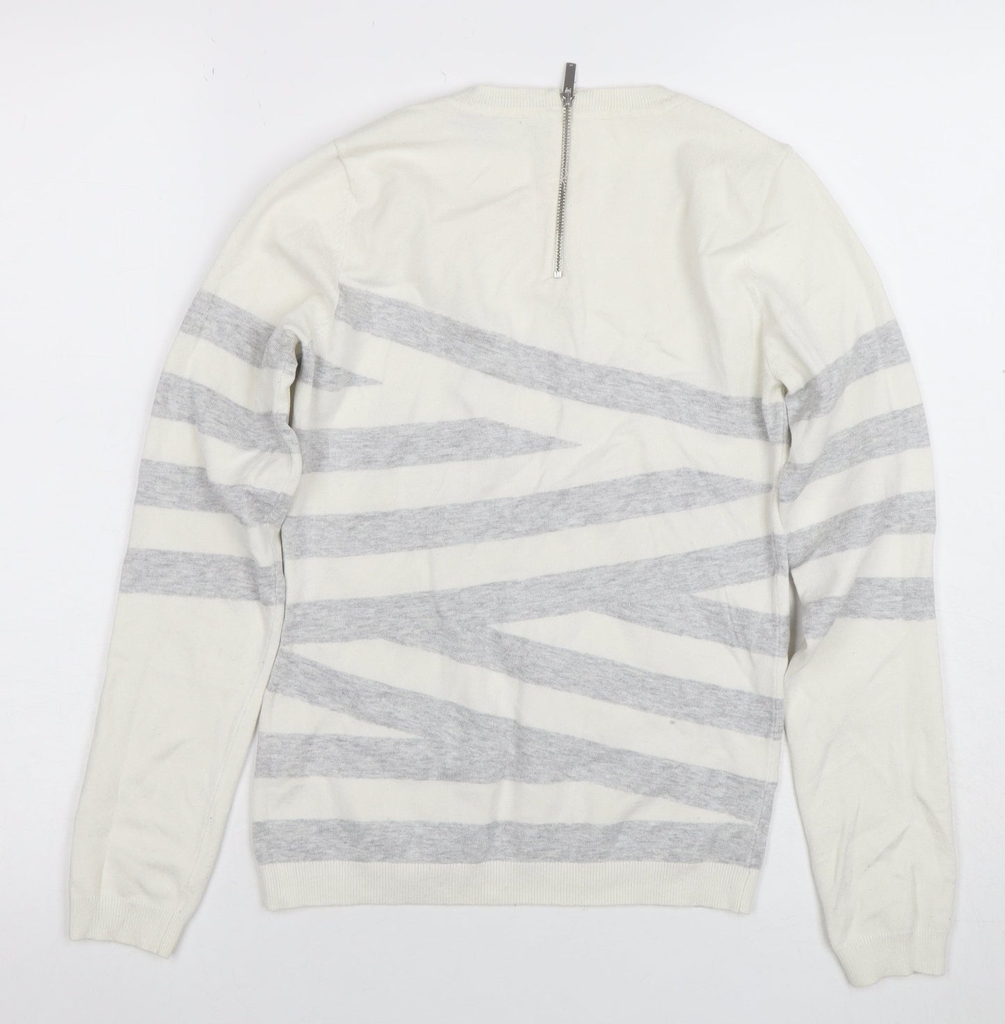 Karen Millen Women Ivory Grey Striped Jersey Knit Top UK S