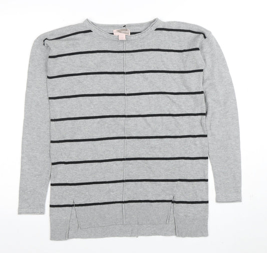 Forever 21 Women’s Grey Striped Long Sleeve Knit Jumper XS