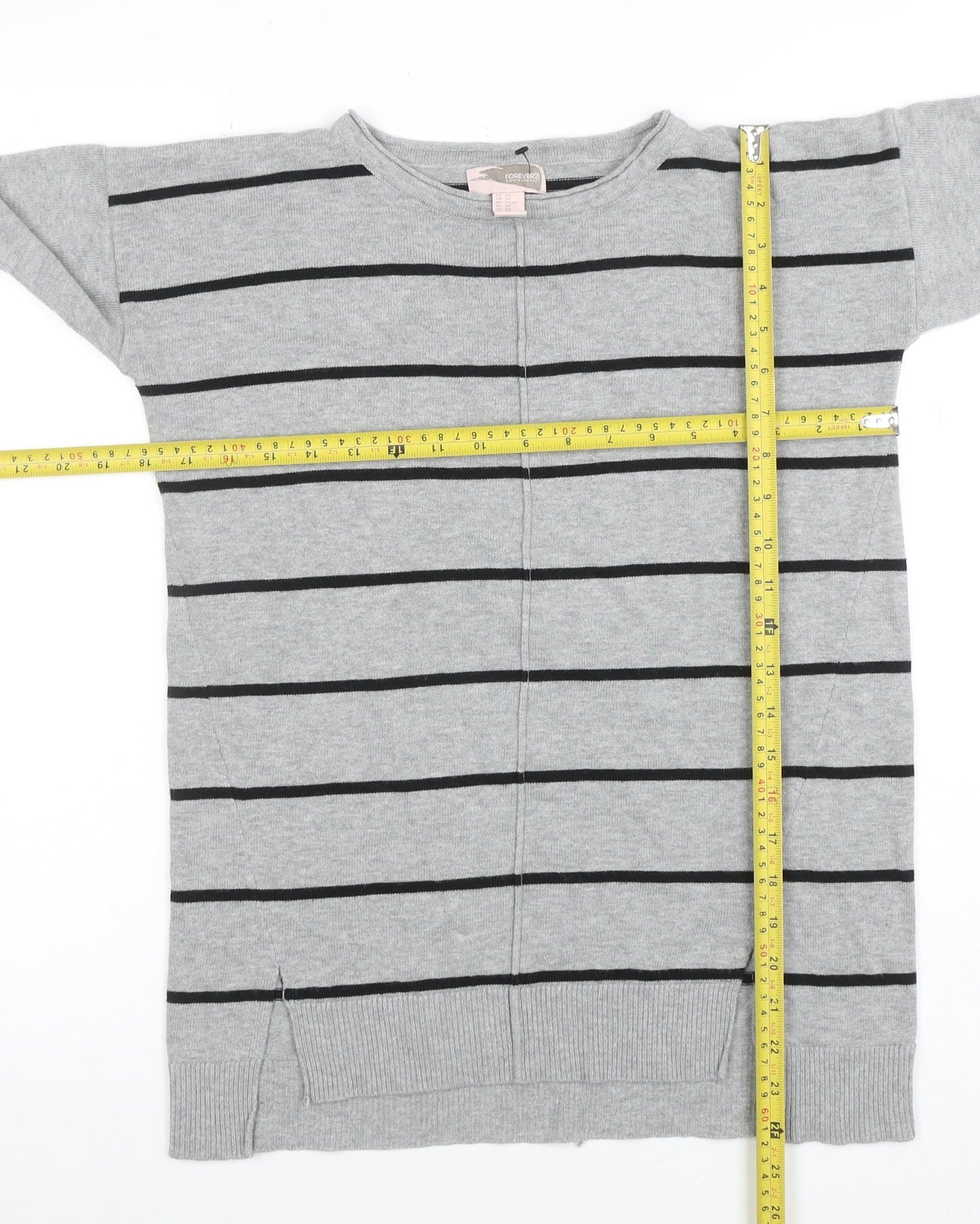 Forever 21 Women’s Grey Striped Long Sleeve Knit Jumper XS