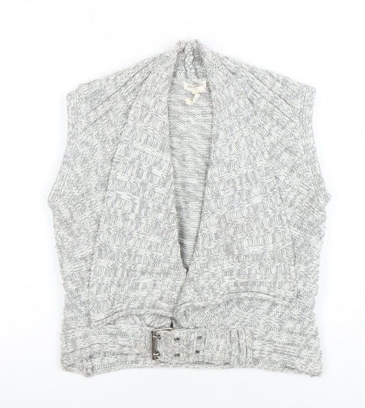 Zingara Women's Grey Chunky-Knit Sleeveless Belted Vest Size 14
