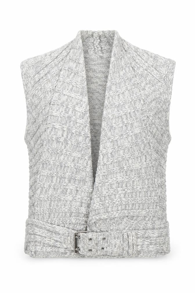 Zingara Women's Grey Chunky-Knit Sleeveless Belted Vest Size 14
