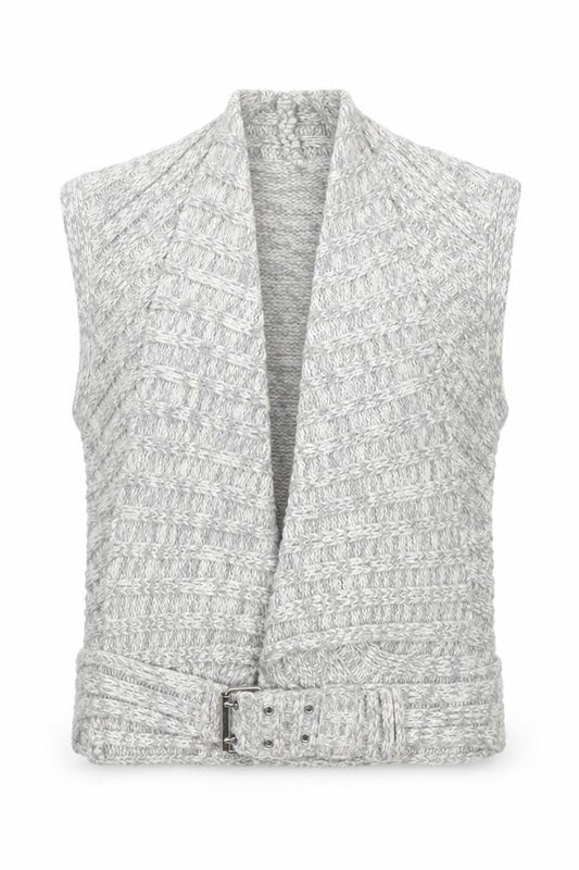 Zingara Women's Grey Chunky-Knit Sleeveless Belted Vest Size 14