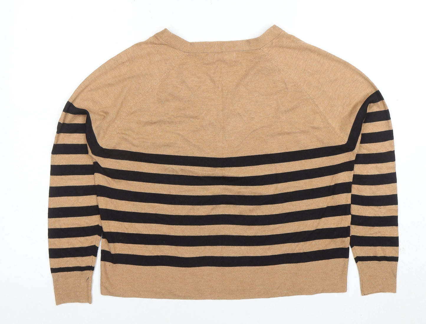 MNG Women Brown Striped Knit V-Neck Long Sleeve Top Size S