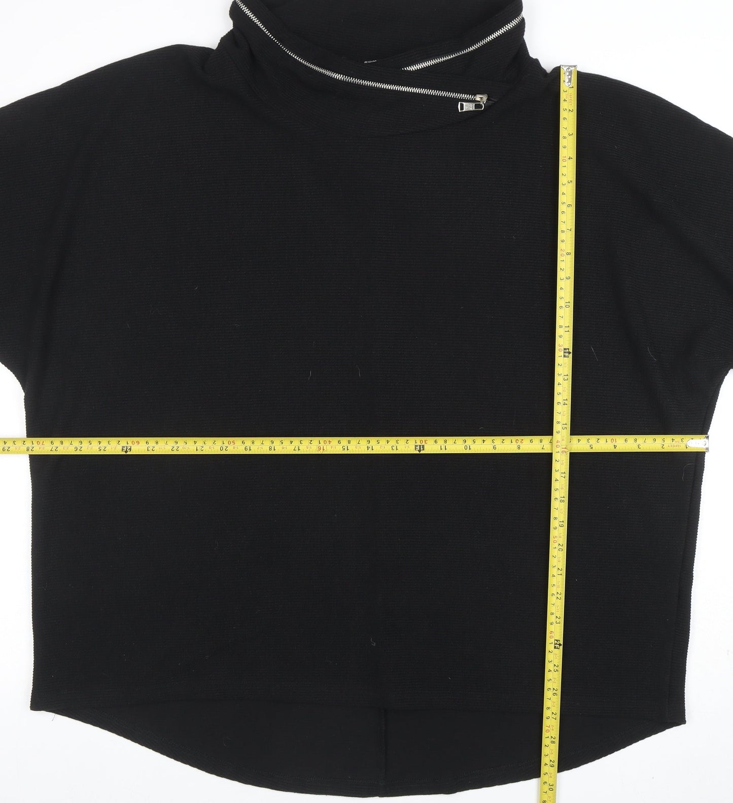 Roman Women’s Black Roll Neck Zip Detail Jersey Top Size 16