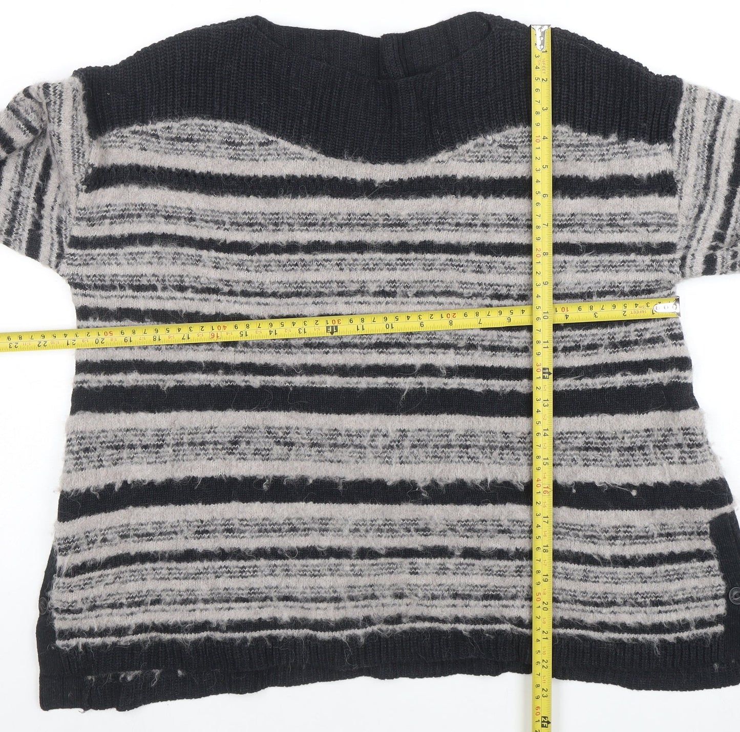 Wrap Womens Grey Striped Alpaca Cotton Blend Jumper Size 14