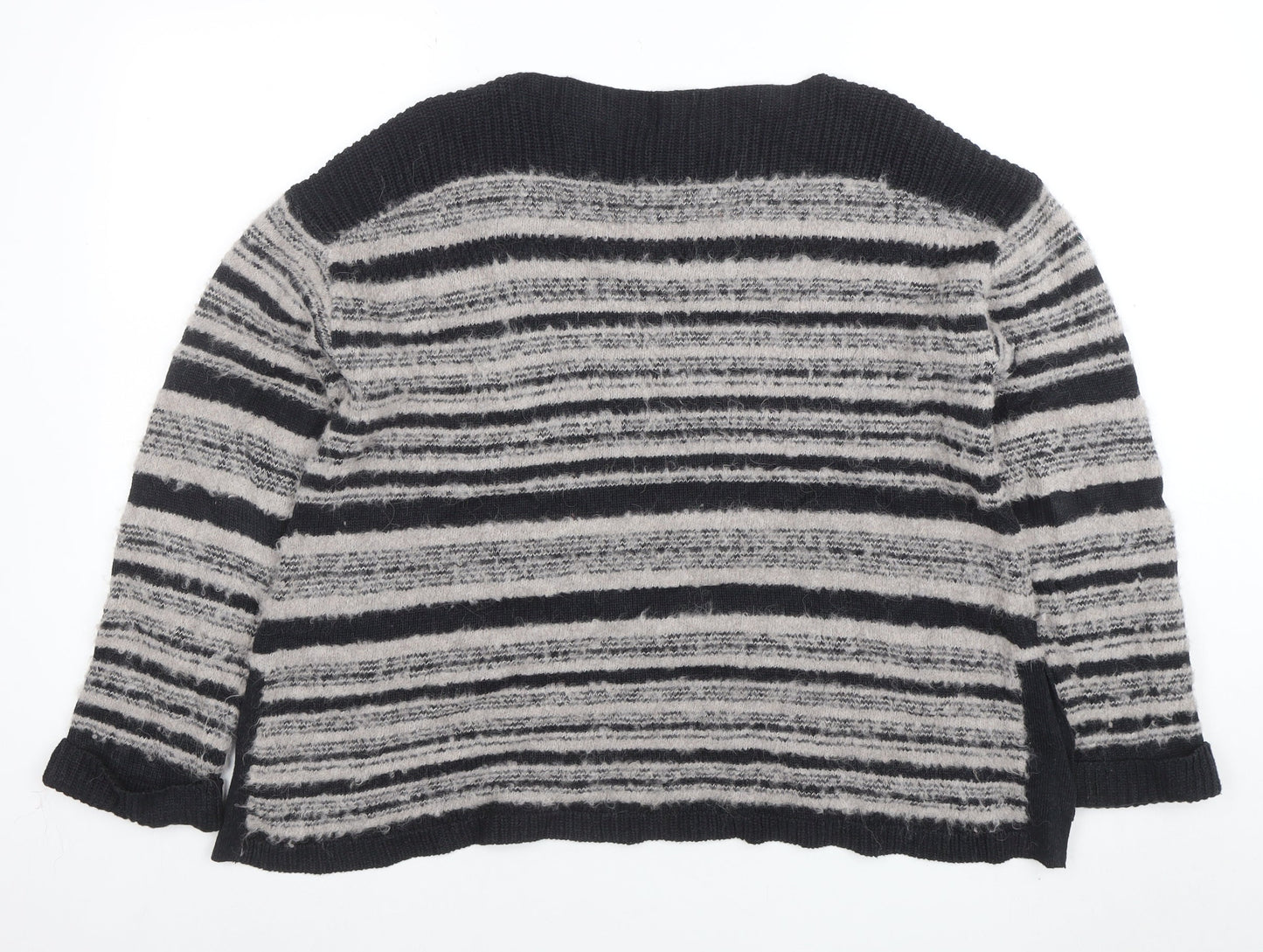 Wrap Womens Grey Striped Alpaca Cotton Blend Jumper Size 14