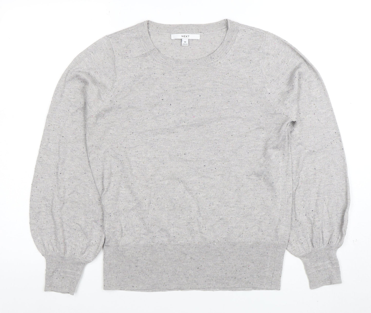 Next Womens Grey Knit Crew Neck Long Sleeve Top Size M