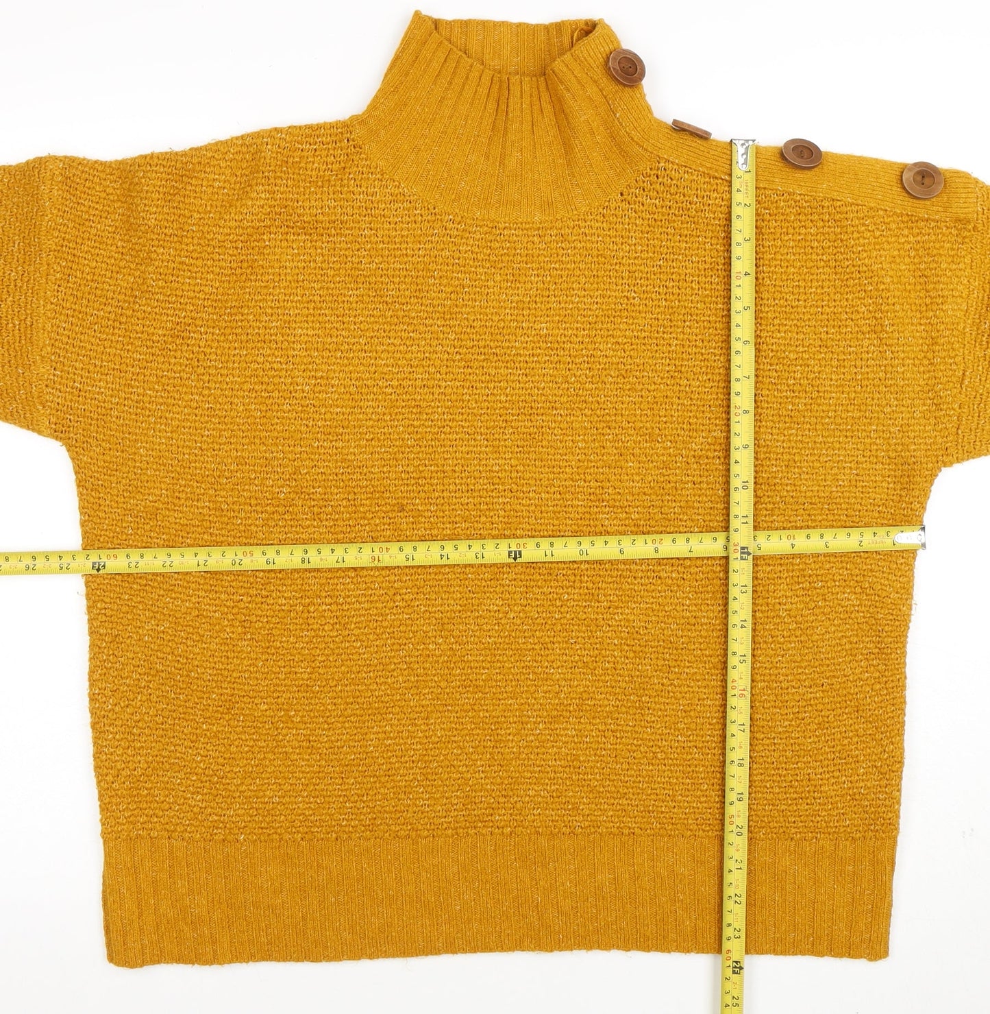 M&Co Women Yellow Size 14 Roll Neck Chunky Knit Jumper