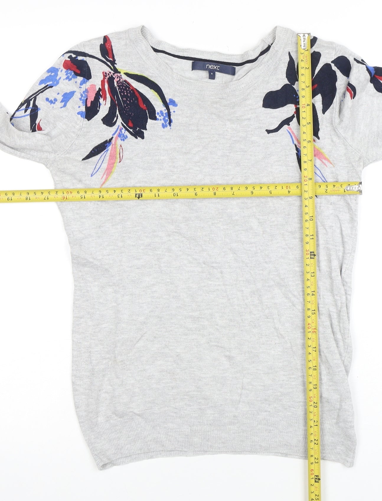 Next Women Grey Floral Knit Pullover Jumper Size 8
