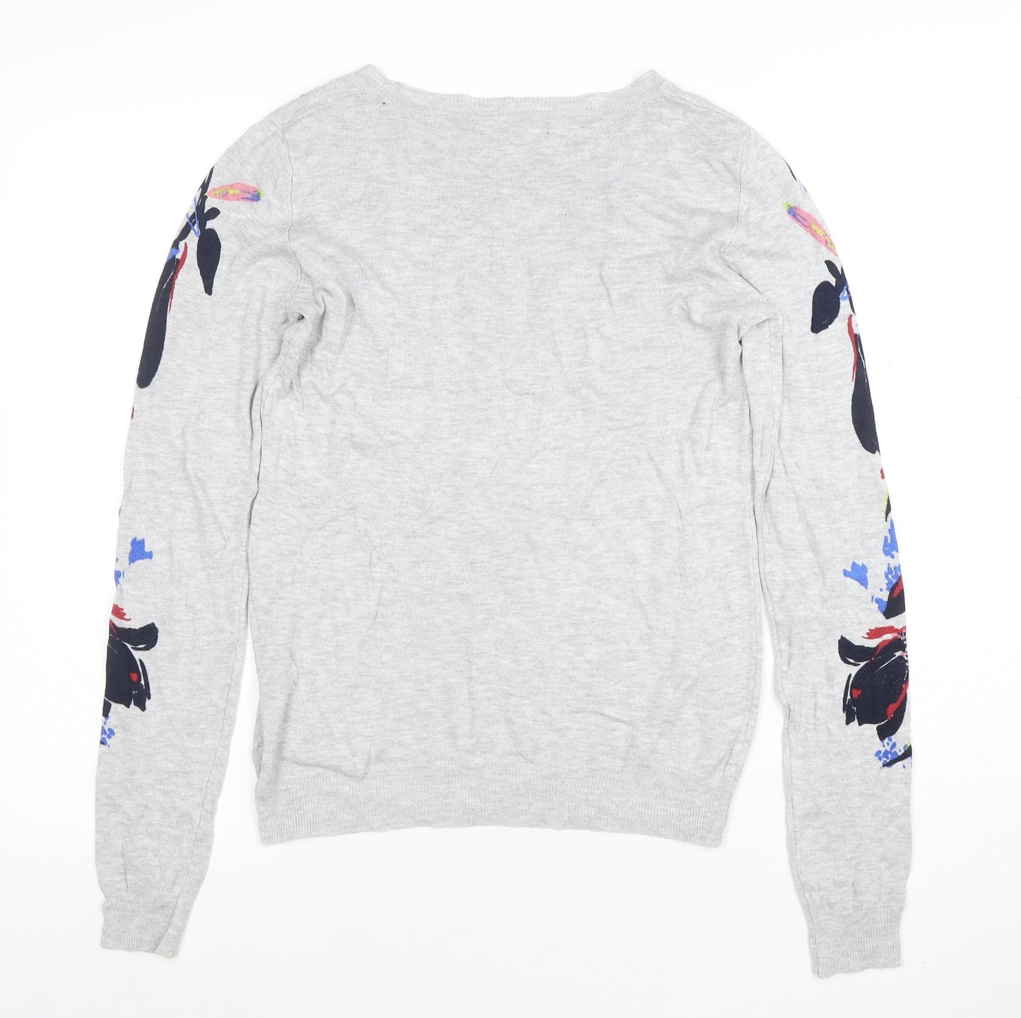 Next Women Grey Floral Knit Pullover Jumper Size 8