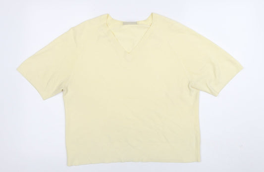 BR&S Women Ivory Size 14 V-Neck Short Sleeve Acrylic Knit Top