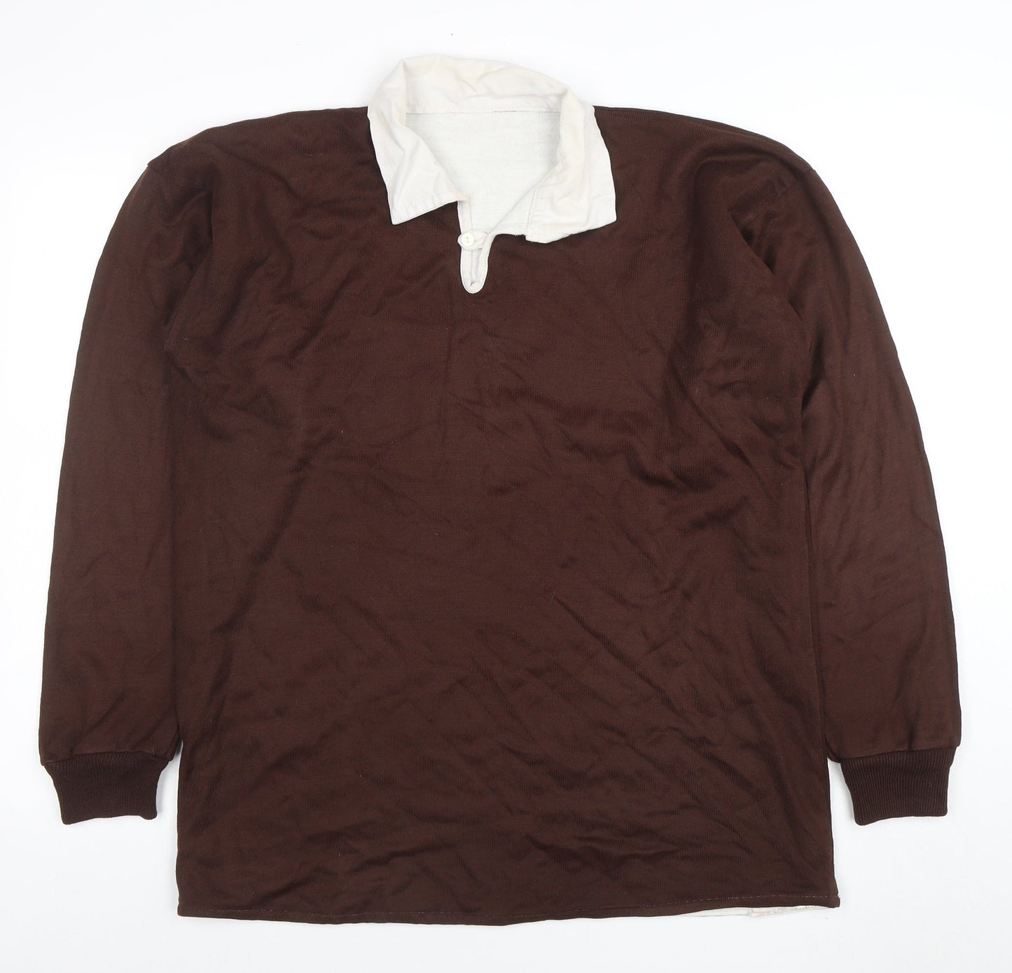 Harriss of Bristol Mens Brown Long Sleeve Rugby Polo Shirt M
