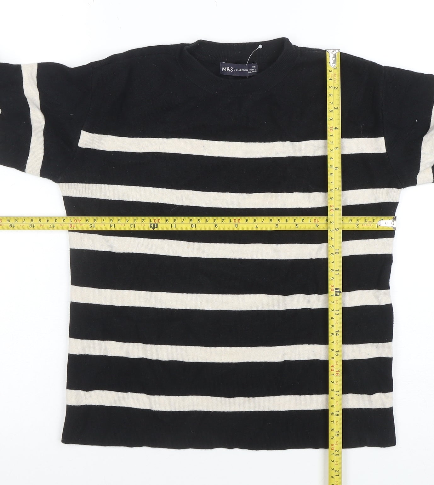 Marks and Spencer Women’s Black Striped Knit Long Sleeve T-Shirt XS