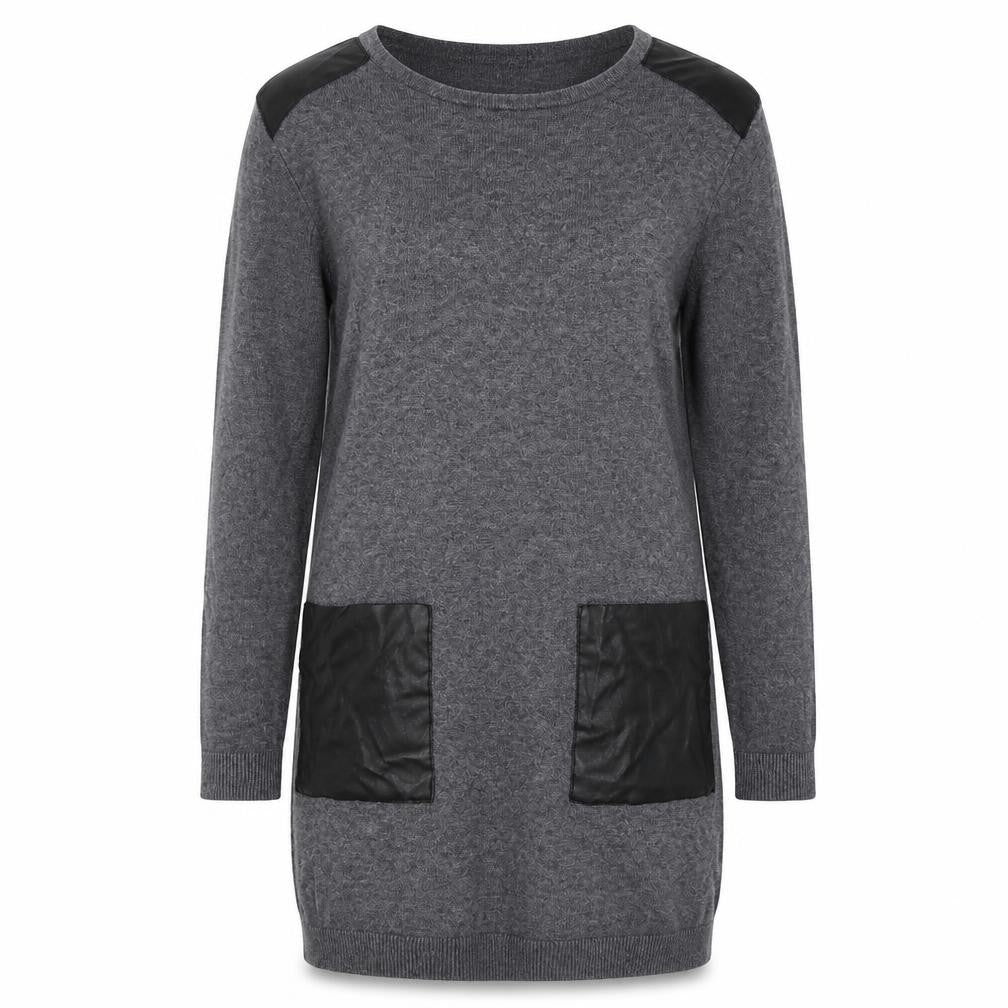 Primark Womens Grey Faux Leather Panel Tunic Jumper M
