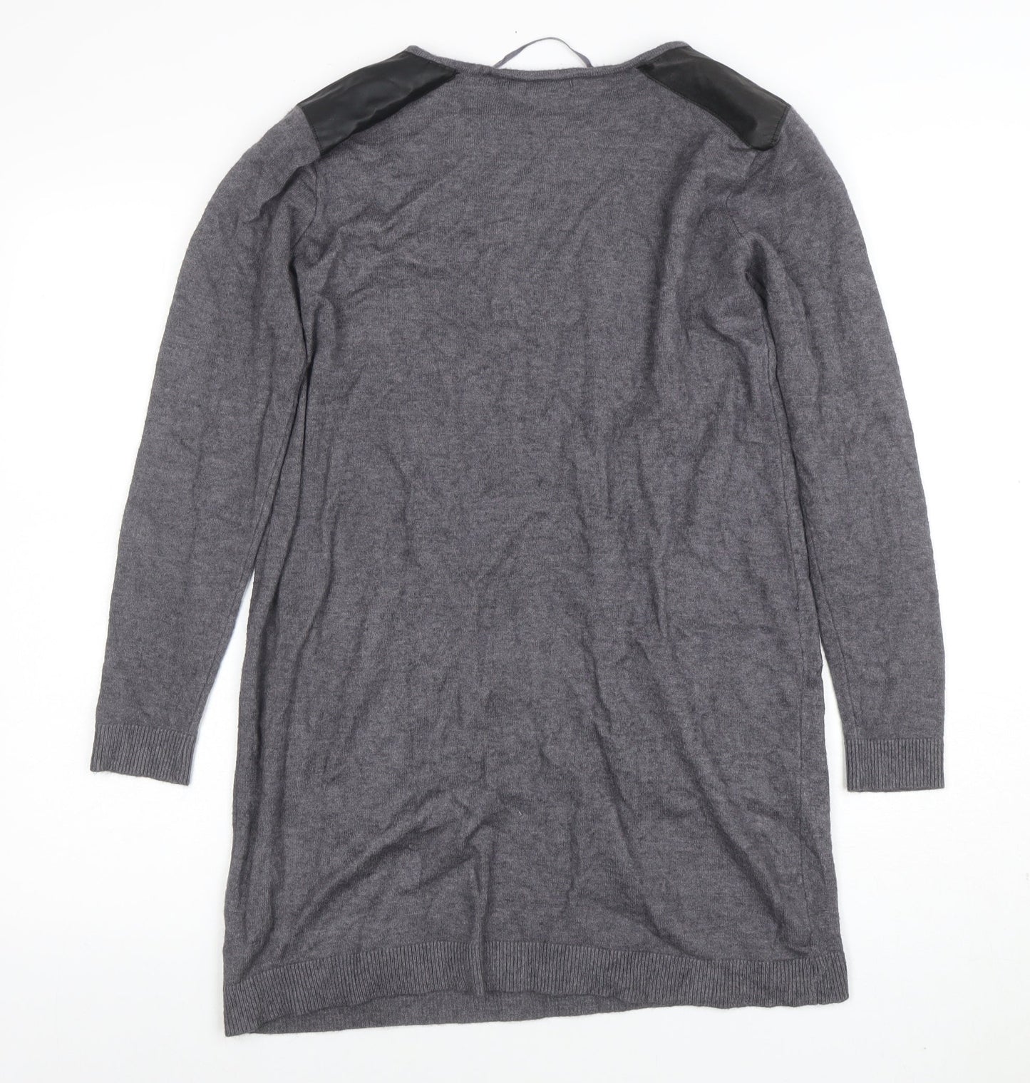Primark Womens Grey Faux Leather Panel Tunic Jumper M