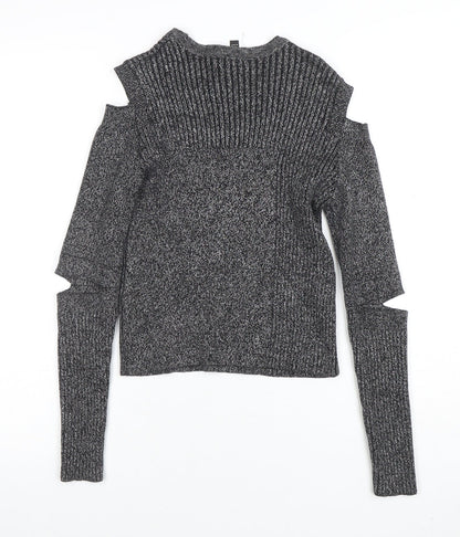 Topshop Women Grey Cold Shoulder Knit Pullover Jumper Size 8