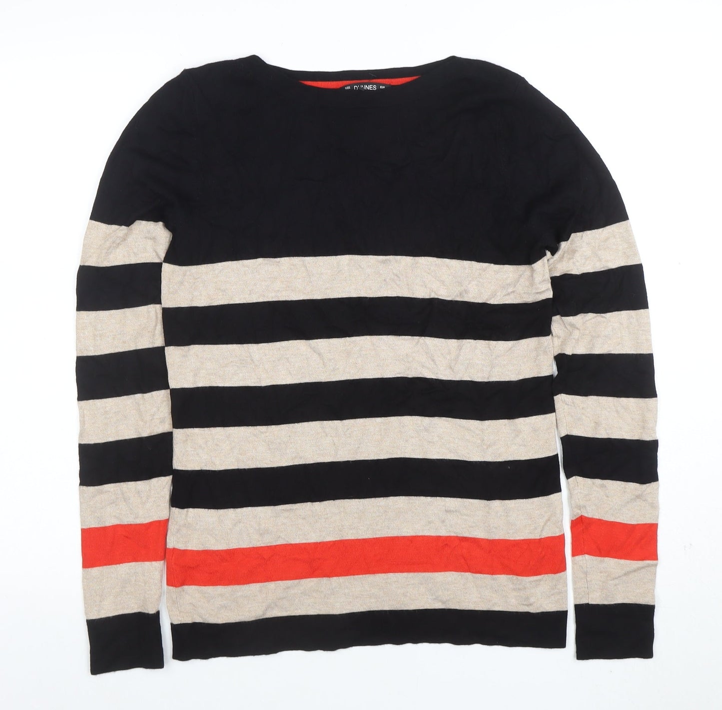 Dunnes Women’s Black Beige Red Stripe Knit Jumper Size 12