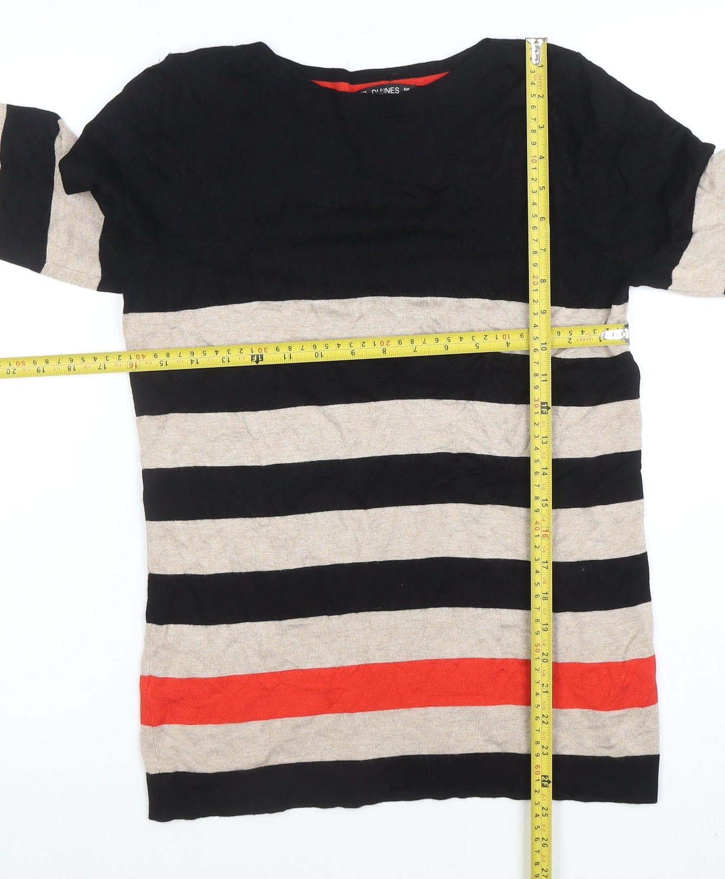 Dunnes Women’s Black Beige Red Stripe Knit Jumper Size 12