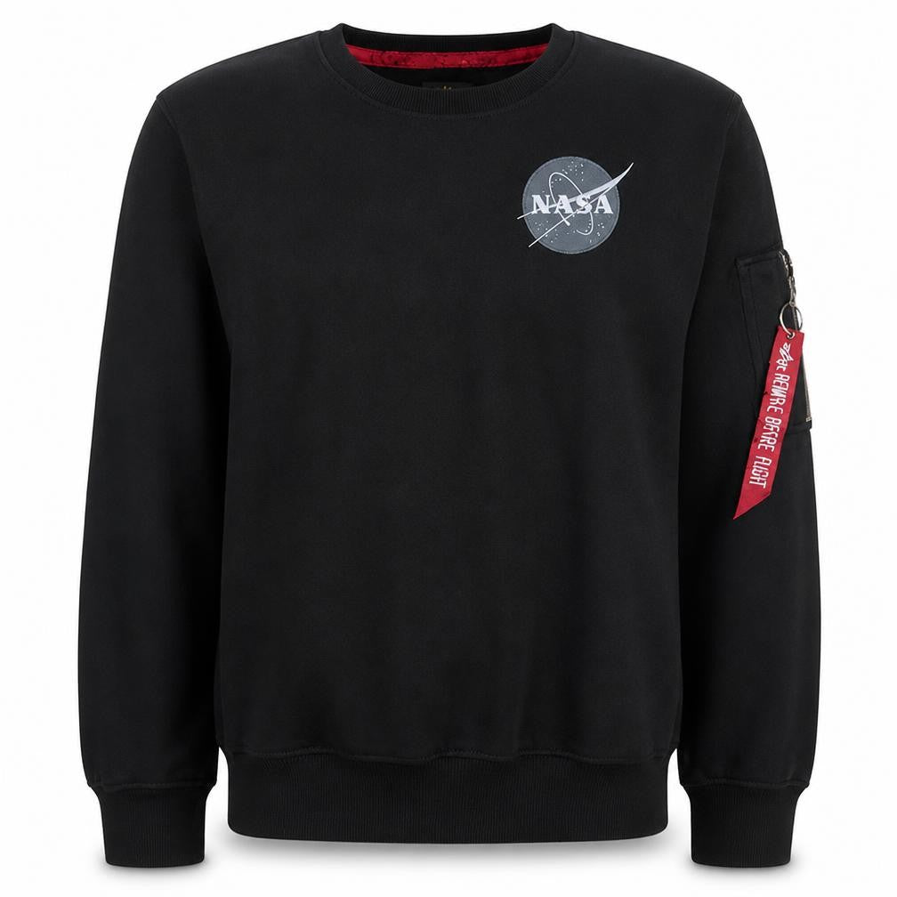 Alpha Industries Men's Black NASA Logo Crew Neck Sweatshirt M