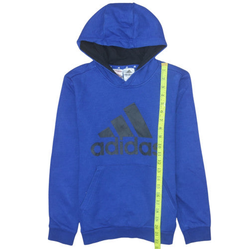 Adidas Boys Blue Pullover Hoodie 11-12 Years Cotton Blend Sportswear