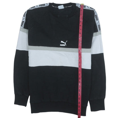 Close-up detail of Puma Men's Black Crew Neck Logo Sweatshirt, size M