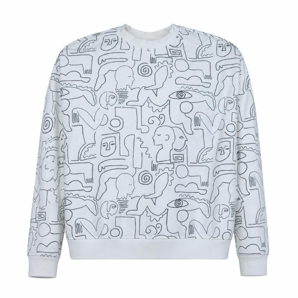 Monki Womens White Graphic Print Pullover Sweatshirt Size XXS