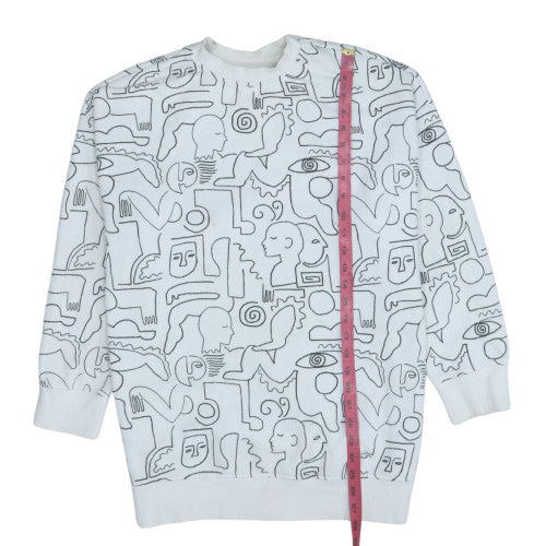 Monki Womens White Graphic Print Pullover Sweatshirt Size XXS