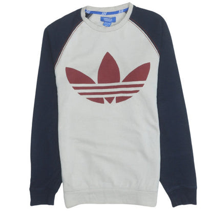 Additional front view of Adidas men’s beige crew neck pullover sweatshirt xs classic logo