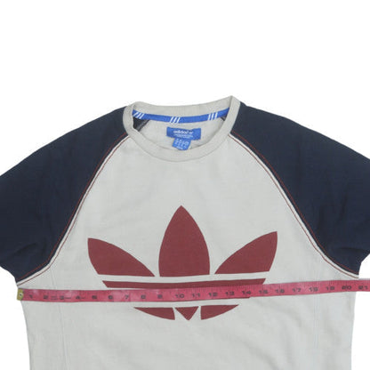 Back view of Adidas men’s beige crew neck pullover sweatshirt xs classic logo
