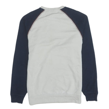 Brand and care label for Adidas men’s beige crew neck pullover sweatshirt xs classic logo
