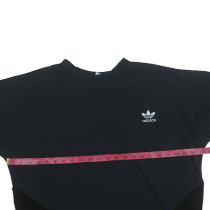Back view of Adidas women’s black crew neck pullover sweatshirt, size UK 14, relaxed fit