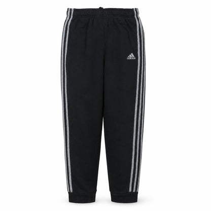 Front view of Adidas boys’ black jogger trousers 13-14 years elastic waist fleece