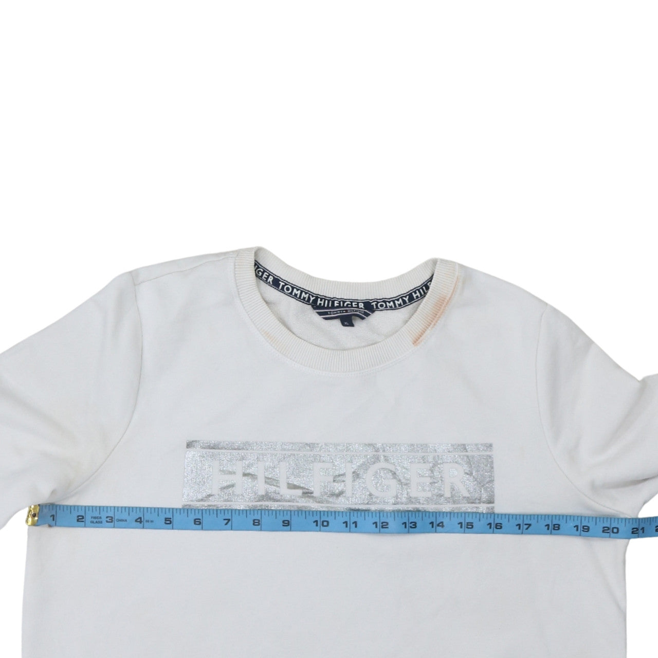 Tommy Hilfiger Womens White Silver Logo Crew Neck Sweatshirt XL