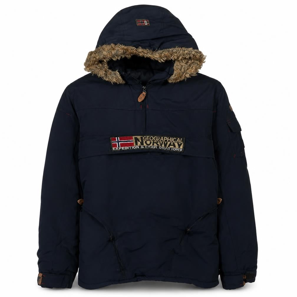 Geographical Norway Men's Black Hooded Anorak Jacket S Regular Fit