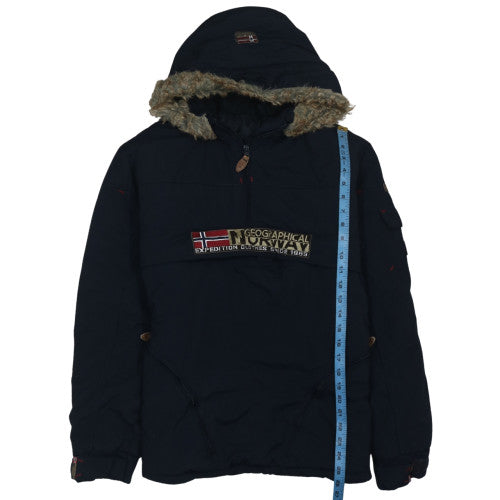 Geographical Norway Men's Black Hooded Anorak Jacket S Regular Fit