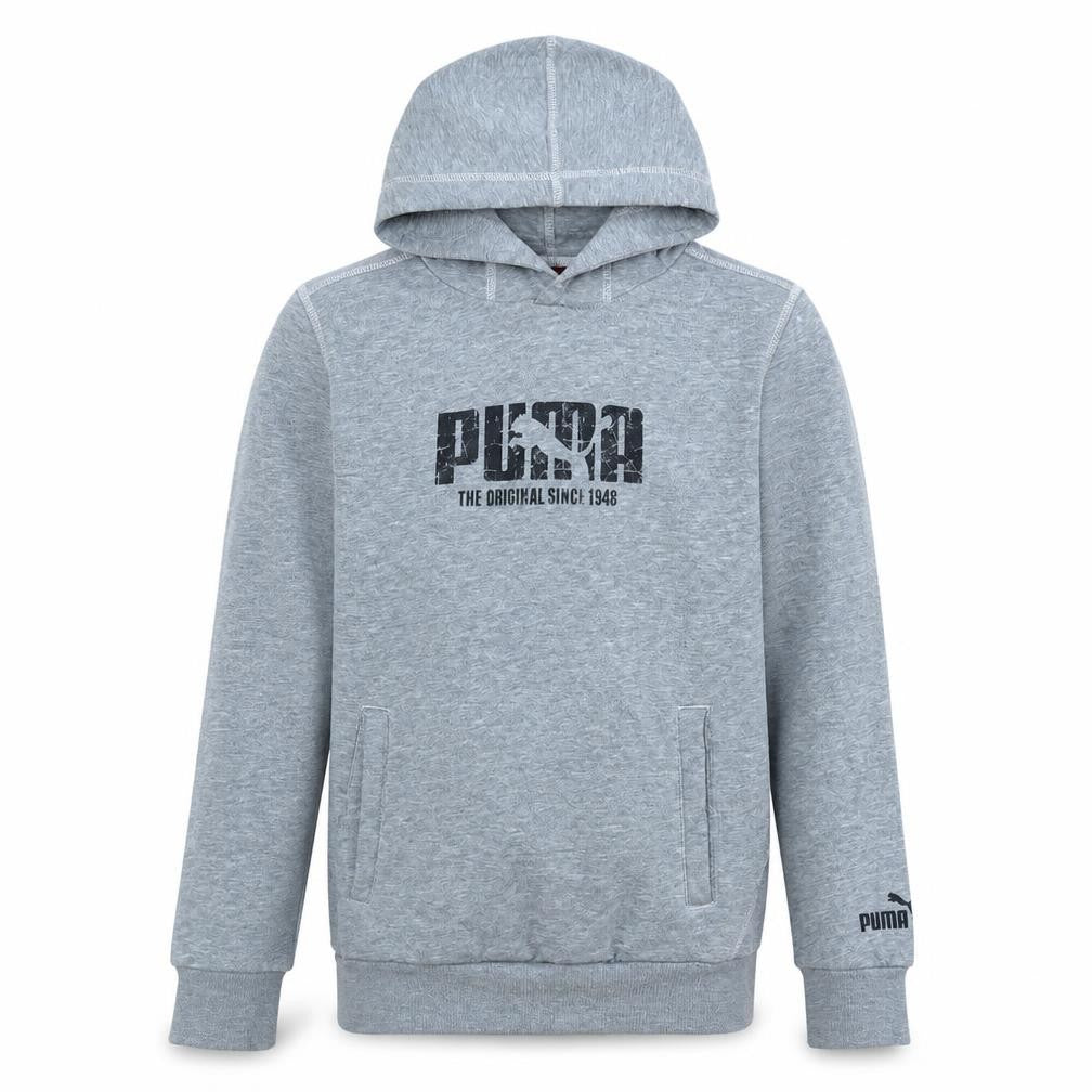 Puma Boys Grey Pullover Hoodie Size 12 Years Graphic Print Cotton Blend