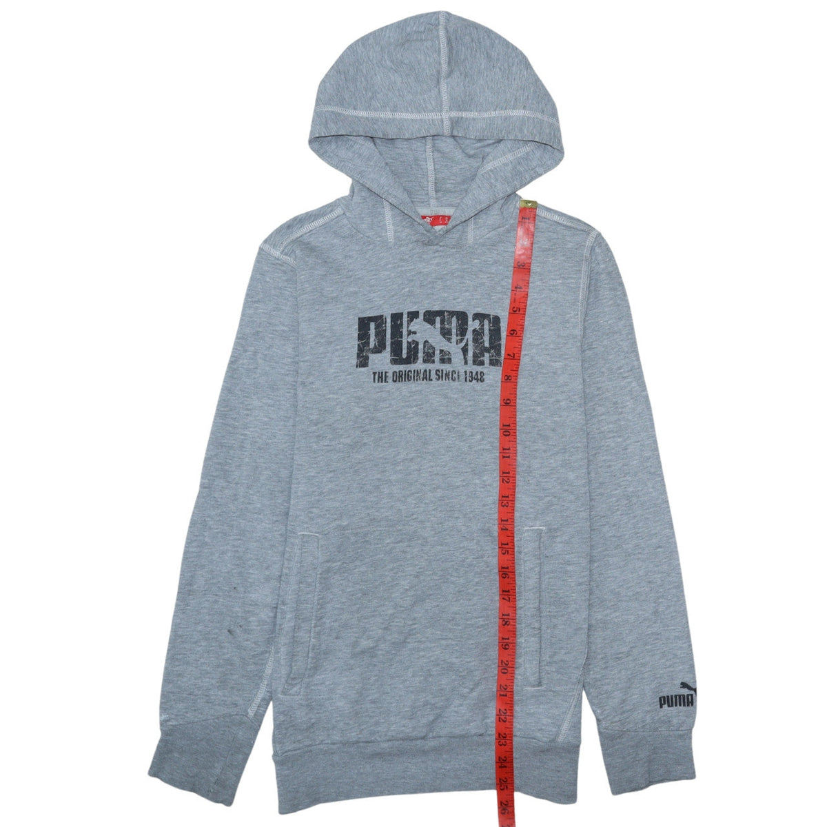 Puma Boys Grey Pullover Hoodie Size 12 Years Graphic Print Cotton Blend