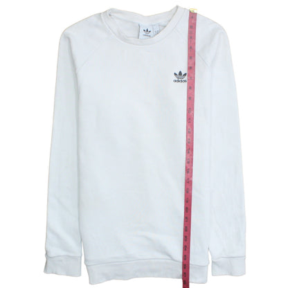 Close-up detail of Adidas Men's White Crew Neck Pullover Sweatshirt, size M