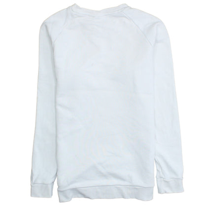 Brand and care label for Adidas Men's White Crew Neck Pullover Sweatshirt, size M