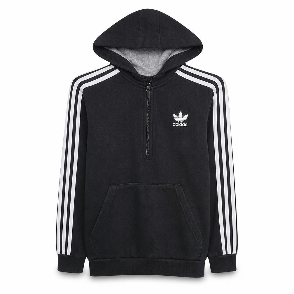 Adidas Boys Black 12-13 Years 1/2 Zip Hoodie with Stripes