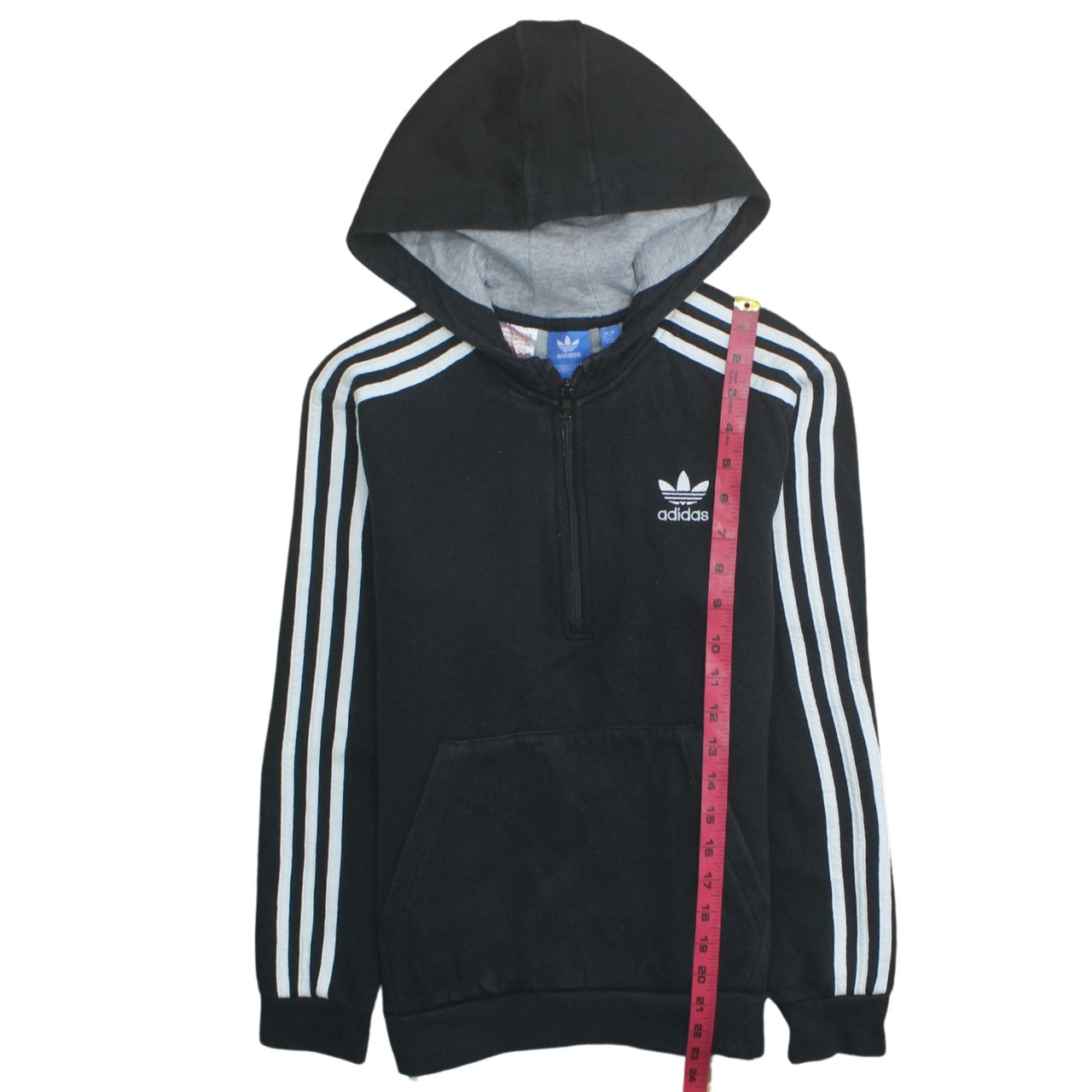 Adidas Boys Black 12-13 Years 1/2 Zip Hoodie with Stripes