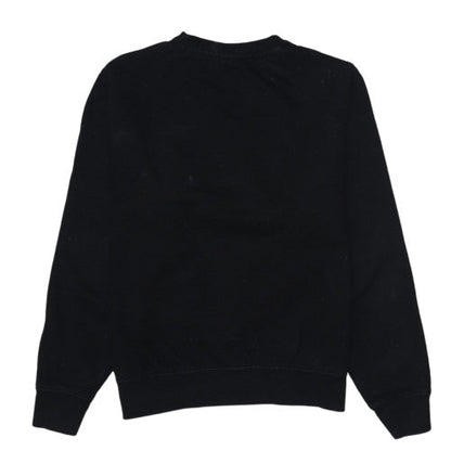 Brand and care label for Just Hoods men’s black borderlands 3 logo pullover sweatshirt, size S