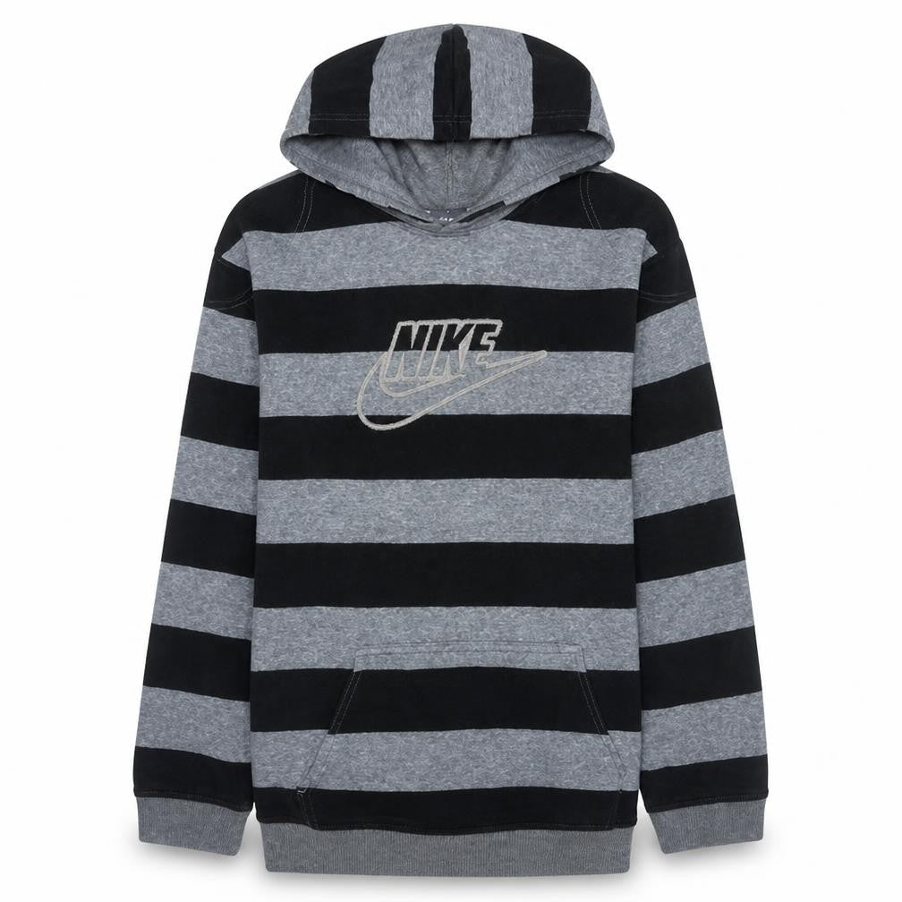 Nike Boys Grey Black Striped Pullover Hoodie XL 13-15 Years Cotton Blend