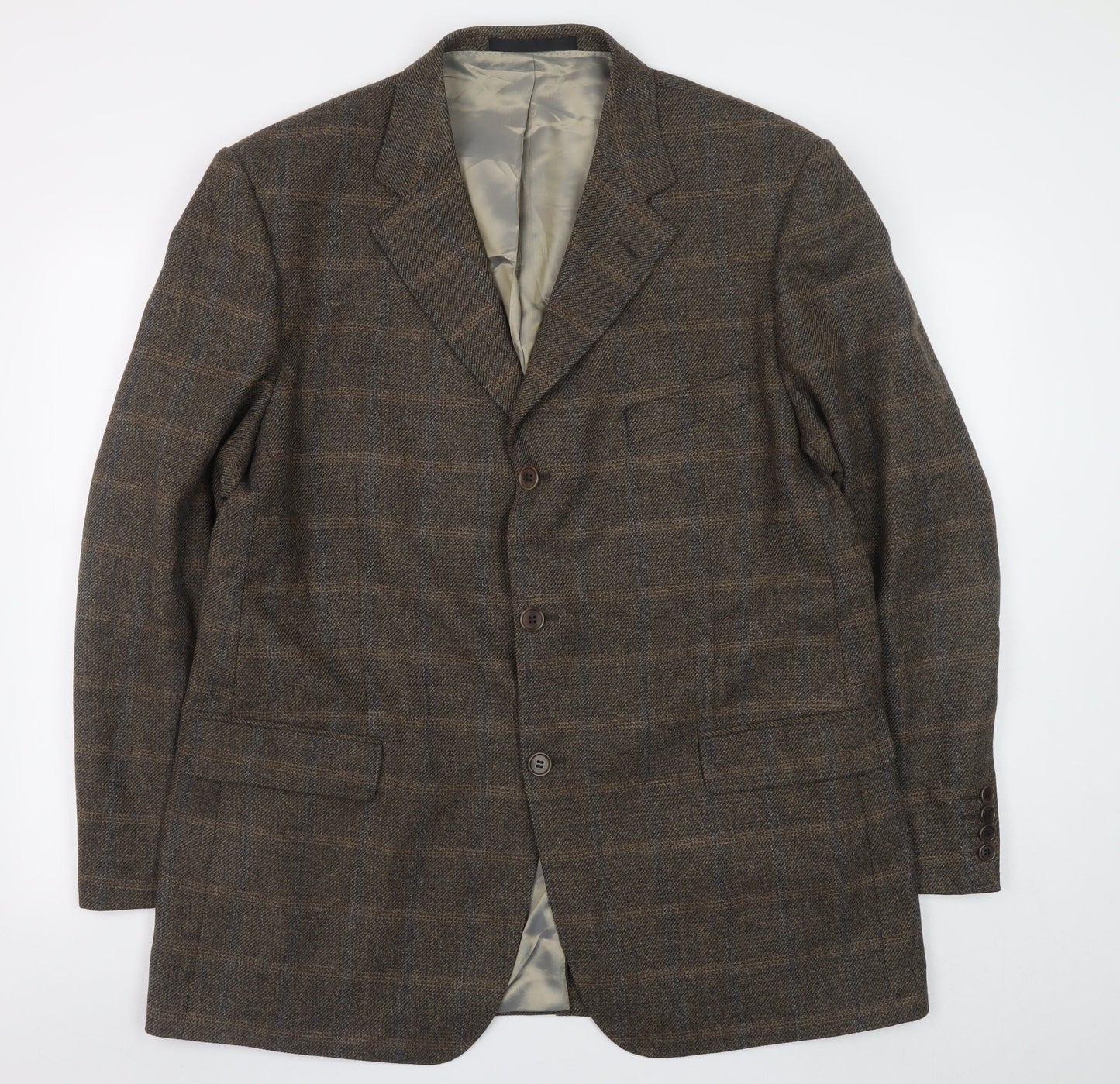 Marks and Spencer Men's Brown Check Wool Cashmere Blazer 44in M