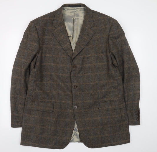 Marks and Spencer Men's Brown Check Wool Cashmere Blazer 44in M