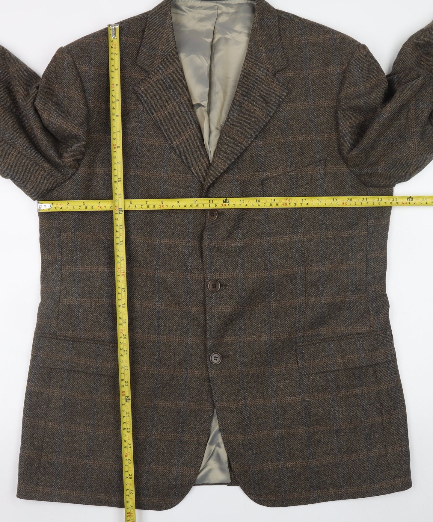 Marks and Spencer Men's Brown Check Wool Cashmere Blazer 44in M