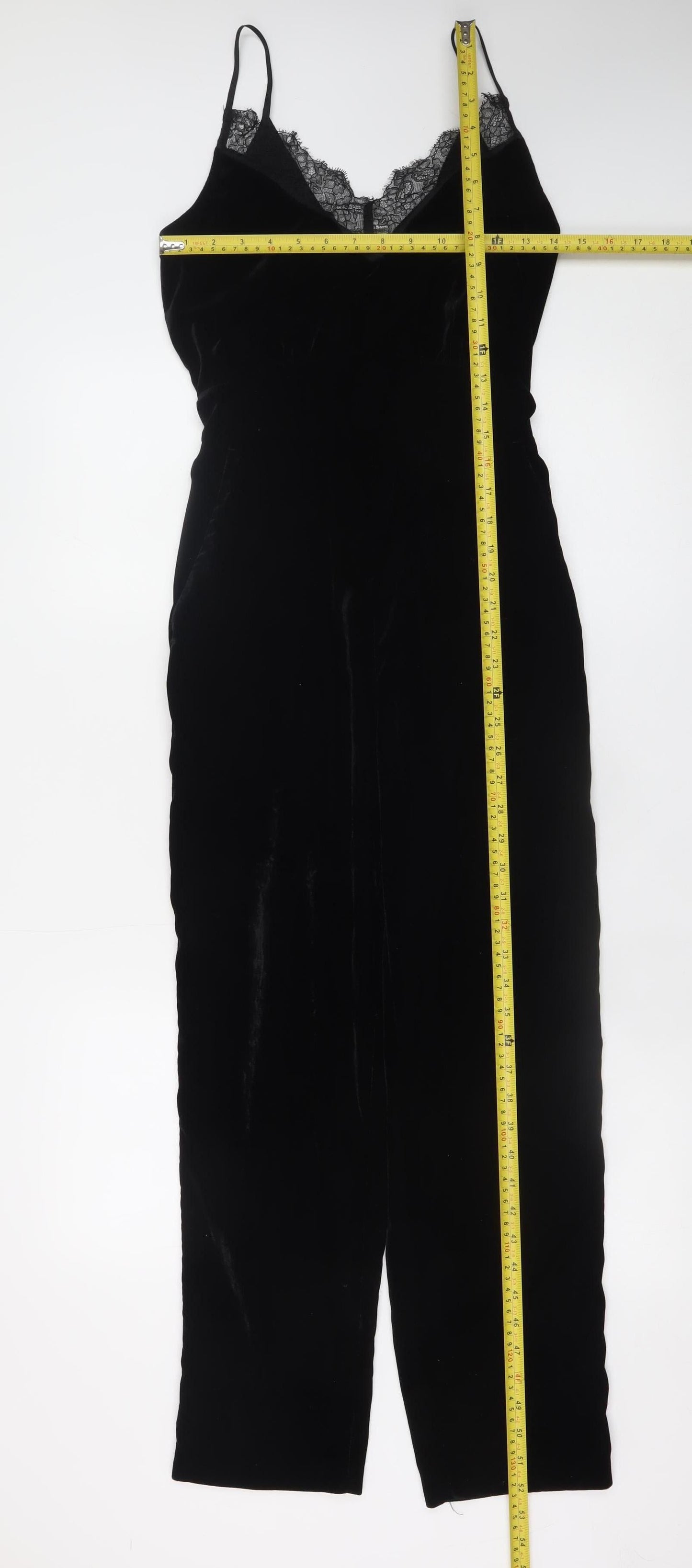 H&M Women Black Lace Trim Velvet Jumpsuit Size 6 Partywear